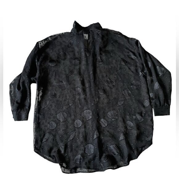 Le Cove Sheer Seashell Women’s/Teen Shirt/Coverup Size XL Coastal Black Blouse - Picture 2 of 8